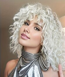 economico -parrucca lunga riccia con frangia per donna - stile bianco versatile per cosplay anime &costumi di halloween