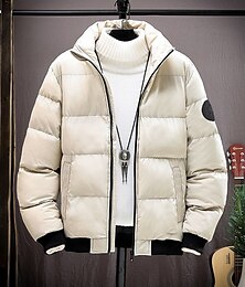 billiga -Herr Vinterkappa Pufferjacka Vadderad jacka Ficka Polyester Dagliga kläder Datum Semester Normal Mode Ledigt Bekväm Håller värmen Höst vinter Färgblock Svart Rubinrött Armégrön Grå Pufferjacka