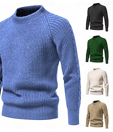 preiswerte -Herren Pullover Gerippt Stricken Normale Oberteile Strick Schmaler Schnitt Glatt Rundhalsausschnitt Moderne zeitgenössische Arbeit Freizeitskleidung Bekleidung Winter Schwarz Blau M L XL