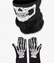 economico -set di accessori per costume da scheletro: maschera da teschio e guanti da scheletro, perfetti per Halloween, cosplay e feste a tema