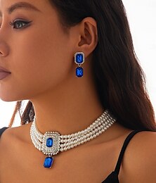 preiswerte -Brautschmuck-Sets 2 Künstliche Perle Zirkonia 1 Halskette Ohrringe Damen Elegant Vintage Süß lieblich Layer-Look Liebe Kostbar Rechteck Schmuck-Set Für Hochzeit Geburtstag Geschenk