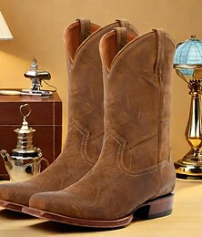 economico -stivali da cowboy western vintage da uomo in similpelle - design classico con punta quadrata per rodeo, ranch e abbigliamento casual