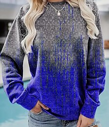 abordables -Sudadera de mujer con estampado gráfico de calle para uso diario, informal, cuello redondo, manga larga, microelástica, otoño e invierno, cómoda, transpirable, tejido suave