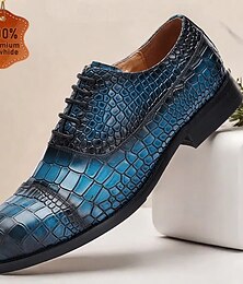economico -scarpe oxford da uomo in pelle di vacchetta stampata coccodrillo blu – eleganti scarpe eleganti con lacci per eventi formali e abbigliamento da lavoro