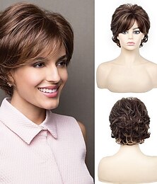baratos -peruca curta pixie marrom para mulheres peruca sintética natural em camadas com franja peruca cosplay de substituição resistente ao calor