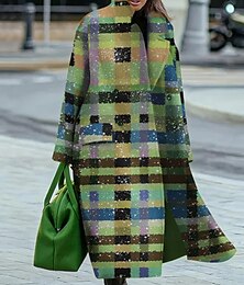 abordables -Mujer Abrigo de invierno Abrigo Capa / Capas Resistente al Viento Mantiene abrigado Bolsillo Casual Estilo callejero Plaid Vacaciones Trabajo Calle Ropa Cotidiana Botonadura Simple Cuello Vuelto