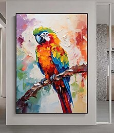 お買い得  -大きなパレットナイフのオウムの絵、特大の手作りの抽象的なテクスチャ動物の油絵、壁アート、素敵な鳥の絵、リビングルームの壁の装飾、手作りのキャンバスアート、動物の絵