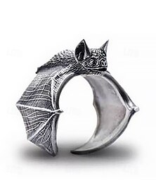 levne -Gothic Bat design nastavitelný prsten, vintage stříbrné halloween šperky pro cosplay a gotickou módu