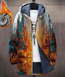 billiga -Herr Abstrakt Grafiska tryck Gradvis Vinterkappa Fleece-jacka Kappa Håller värmen Andningsfunktion Bekväm Mode Streetwear Sport Sport & Utomhus Dagliga kläder Utekväll Dragkedja Ficka Mönster Höst