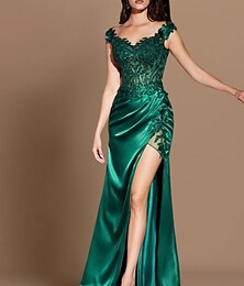 abordables -Robe de soirée sirène paillettes robe sexy longueur sol sans manches col en V charmeuse avec fente appliqués 2025