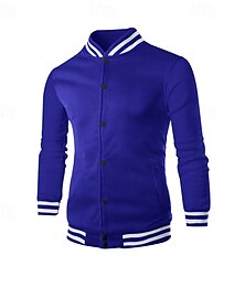 economico -Per uomo Giacca Casual Giacca College Vacanza Quotidiano Caldo Tasca Primavera Autunno A righe Moda Classico Collo alla coreana Regolare Nero Rosso Blu marino Blu reale Grigio chiaro Giacca