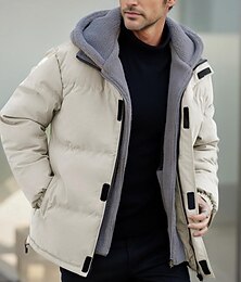 Недорогие -Муж. Зимняя куртка Пуховик Флисовая жилетка На подкладке 2 в 1 поддельные две части Полиэстер С капюшоном Карман на открытом воздухе Свидание На каждый день Обычная Мода На каждый день