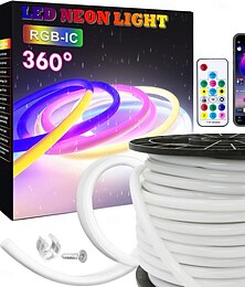 olcso -fehér szilikon neon led fénycsík, 16mm 360° kör alakú, rgb rugalmas álomszerű színű kötéllámpa 17 gombos ir vezérlővel, usb dc5v hálószoba beltéri/kültéri dekorációhoz ws2811