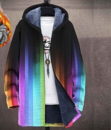 billiga -Herr Rand Geometri Gradvis Vinterkappa Fleece-jacka Kappa Håller värmen Andningsfunktion Bekväm Mode Streetwear Sport Sport & Utomhus Dagliga kläder Utekväll Dragkedja Ficka Mönster Höst vinter