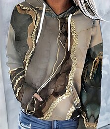 abordables -Sudadera con capucha para mujer, con bloques de color, para uso diario, con bolsillos, estampado informal, manga larga, microelástica, otoño e invierno, cómoda, transpirable, tejido suave