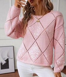 abordables -Femme Pull Chandail Décontractées Couleur unie Géométrique Col Ras du Cou Tricoté manche longue Hauts longs Tricoter Intérieur Travail Rose Claire Bleu Automne Hiver