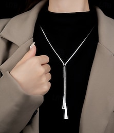 abordables -Collar colgante largo geométrico minimalista para mujer: elegante cadena de joyería para uso en la oficina, informal y de noche