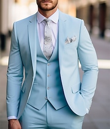 abordables -Trajes de boda para hombres burdeos negro negocio diario de verano de color sólido entallados de 3 piezas de una sola fila de dos botones