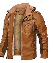 abordables -Hombre Chaqueta de cuero sintético Chaqueta de motociclista Chaqueta de moto Diario Vacaciones Forro Polar Resistente al Viento Bolsillo Convertible Otoño invierno Bloque de color Moda Clásico Con