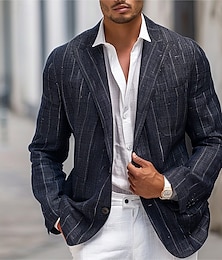economico -Per uomo Giacca blazer All'aperto Casuale Senza fodera Classico & Senza Tempo Chic & Moderno Primavera & Autunno 100% Lino Strisce verticali Stile Artistico Stile Classico Monopetto Un Bottone Giacca