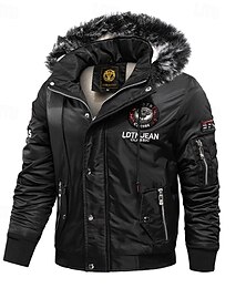 abordables -Hombre Abrigo de invierno Chaqueta de lana Anorak Bolsillo Vellón Poliéster Forro de Lana Ropa Cotidiana Cita Vacaciones Regular Moda Casual Cómodo Mantiene abrigado Otoño invierno Letra Negro Rojo