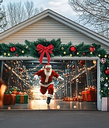 preiswerte -Weihnachts-Garagentorabdeckung für den Außenbereich, Weihnachtsbanner, Weihnachtsmann, Einkaufszentrum, große Weihnachtskulisse, Dekoration für den Urlaub, Garagentor für den Außenbereich,