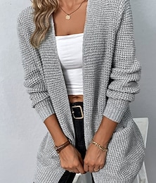 abordables -Femme Gilet Cardigan du quotidien Décontractées Couleur unie Col Ras du Cou Tricoté Texturé manche longue Hauts longs Tricoter Intérieur Travail du quotidien Noir Rose Claire Automne Hiver
