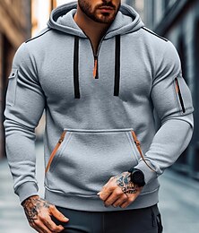 economico -Per uomo Felpa con cappuccio Felpa con cappuccio e cerniera a un quarto Nero Rosso Blu marino Blu Reale Cachi Con cappuccio Liscio Cerniera Tasche Sportivo Giornaliero Per eventi Streetwear