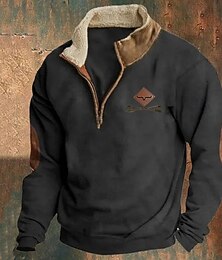 abordables -Homme Sweat-shirt Sweat-shirt quart de fermeture éclair Noir bleu marine Marron Gris Demi-zip Bloc de Couleur Vache Patchwork Sport & Loisir Quotidien Fête Polyester ancien Basique Occasionnel