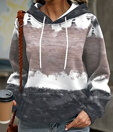 economico -felpa con cappuccio da donna color block street dailywear tasca stampa casual felpa con cappuccio manica lunga micro-elastico autunno inverno confortevole traspirante tessuto morbido