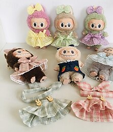 abordables -Ropa de muñeca de peluche Vestido de bráctea floral lindo Ropa de muñeca para muñeca de peluche Labubu Kawaii de 7in/17cm Accesorios juguetes regalos para chicas (SIN muñeca)