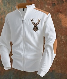 abordables -Hombre Chaqueta ligera Chaqueta de transición Chaqueta casual Vacaciones Diario Transpirable Bolsillo Jacquard Otoño invierno Bloque de color Venados Moda Clásico Escote Chino Regular Negro Blanco