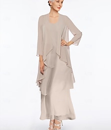 voordelige -Strand Bruiloft Sheath Moeder van de Bruid Jurk Elegante Eenvoudige V-Hals Enkele Lengte Chiffon Mouwloos met Gelaagd Effen Kleur 2025 gratis maat op maat