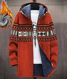 billiga -Herr Abstrakt Grafiska tryck Geometri Vinterkappa Fleece-jacka Kappa Håller värmen Andningsfunktion Bekväm Mode Streetwear Sport Sport & Utomhus Dagliga kläder Utekväll Dragkedja Ficka Mönster Höst
