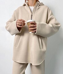 abordables -Mujer Cálido Sudadera Chándal Sherpa Pantalones de lana Manga Larga Escote en V Profunda Color sólido Cremallera Marrón Beige Primavera Holgado