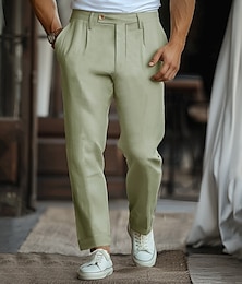 preiswerte -Herren Leinenhose Chinesisch Chino Feste Farbe In voller Länge Hochzeit Party Outdoor Elegant Urlaub Schwarz Weiß Mikro-elastisch