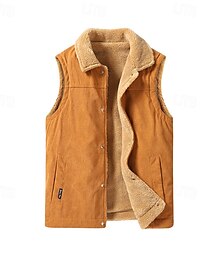 abordables -Hombre Chaleco polar Chaleco Diario Cita Vacaciones Moda Casual Otoño invierno Botón Bolsillo Poliéster Pana Mantiene abrigado Cómodo Plano Recto 1 botón Diseño Ajuste regular Negro Marrón Verde