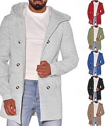 abordables -Hombre Peacoat Gabardina Diario Vacaciones Otoño invierno 50% algodón Mantiene abrigado Ropa de calle Ropa Moda Clásico Plano Bolsillo Con Capucha Botonadura Doble
