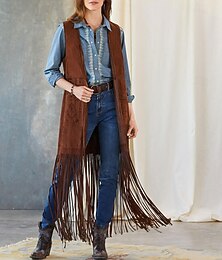levne -Retro Západní 70. léta Semišová vesta Hippie Kovbojka Třásně Pevná barva Maškarní kostým Dámské Plesová maškaráda Běžné / Denní loučení se svobodou nevěsty Dospělé Vesta Celý rok