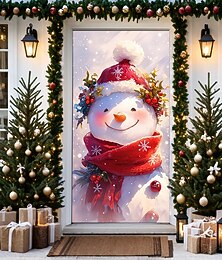 billige -jule dørdekorasjoner dørdeksler julesnømann dør billedvev dør gardin dekorasjon bakteppe dør banner for inngangsdør gårdshus ferie fest dekor forsyninger innendørs/utendørs