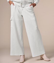 baratos -Mulheres Calças Pernas Largas Comprimento total Elegante Casual Diário Casual / Diário Branco Inverno Primavera & Outono XS S M