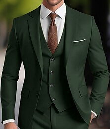 economico -Uomo Matrimonio Abbigliamento da sera Completi Giallo Borgogna Moda Affari Tinta unita Vestibilità standard 3 pezzi Monopetto Due Bottoni