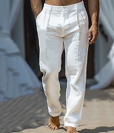 preiswerte -Herren Hose Einfarbig Volle Länge Formell Hochzeit Outdoor Elegant Urlaub Weiß Beige Mikroelastisch
