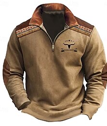 economico -Per uomo Mucca Da caccia Felpe Felpa con zip Felpa con cerniera a un quarto Manica lunga Felpa mezza cerniera Vintage retrò Stampa 3D Per uscire Arrampicata Da caccia Mezza Zip Inverno Primavera