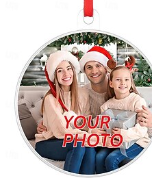 economico -Ornamenti di Natale Foto Personalizzati in Legno Immagine Custom Ornamenti per Albero di Natale Decorazione di Natale Regali Ciondolo Appeso