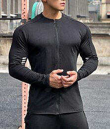 abordables -Hombre Camisa atlética Camisa de gimnasia Camisa de fitness Camisa de Compresión Acolchada Full Zip Manga Larga Camiseta Casual Ropa Deportiva Otoño Mantiene abrigado Suave Entrenamiento de gimnasio