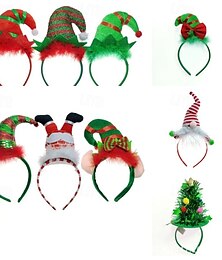 ieftine -bentite de Crăciun 8buc copac de ren de copac coarne de elf pălărie toppers flexibile, roșu verde, cercuri de păr pentru vacanță de Crăciun cabina foto