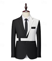 economico -Giacca Blazer da uomo Giacca Sportiva Moda Festa Casual Patchwork Blazer Bianco  Verde Nero  Bianco Nero  Verde Regular Fit Singolo Petto Un Bottone