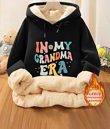 abordables -Sudadera con capucha para mujer, sudadera de forro polar con letras, ropa de calle, uso diario, con bolsillo, estampado, sudadera informal, manga larga, microelástica, otoño invierno, cómoda,