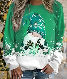 levne -dámská mikina gnome print sněhová vločka posádka výstřih s dlouhým rukávem ležérní dovolená top zelená bílá zimní oblečení